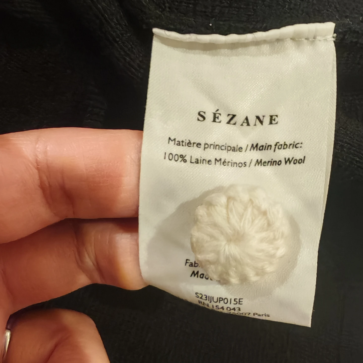 Sézane Black Merino Wool Cardigan with White Collar - photo 5