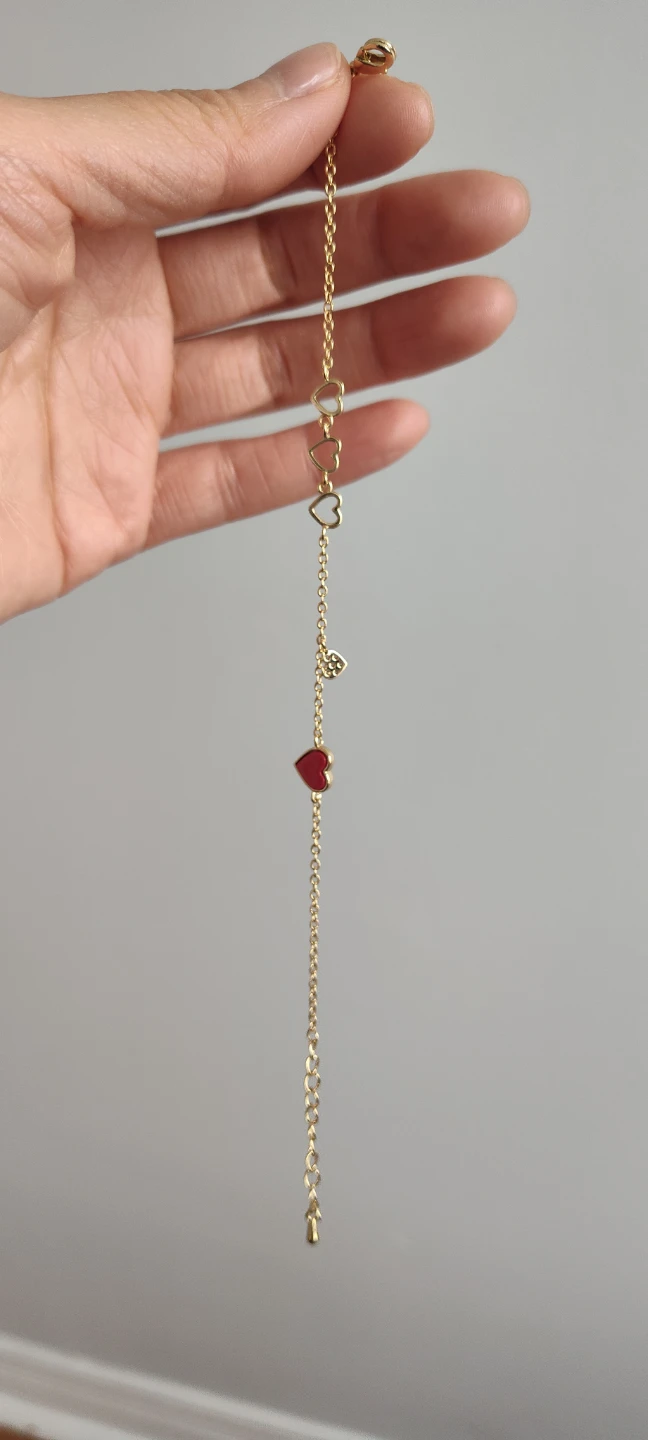 Gold-tone Bracelet with Red Hearts and Rhinestone Charm - photo 3
