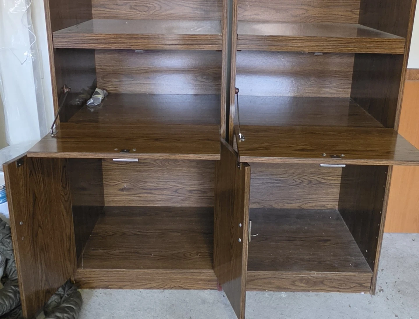 Two-piece wooden bookshelf with cabinets and integrated lighting - photo 2