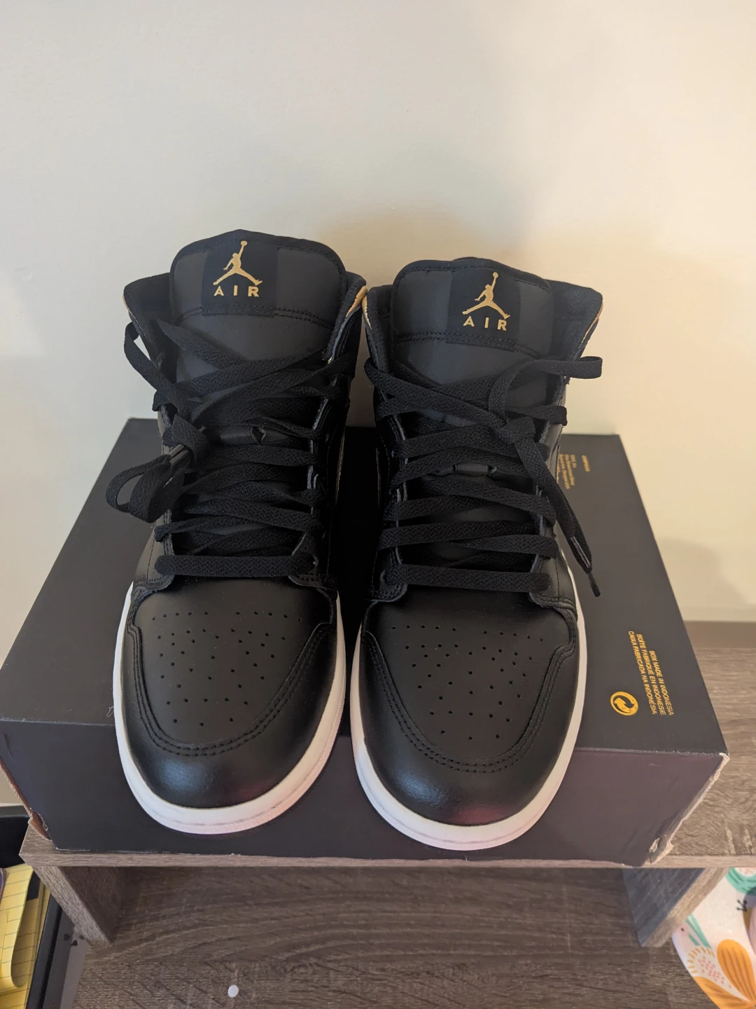 Nike Air Jordan 1 Mid Black Gold Sneakers - photo 2