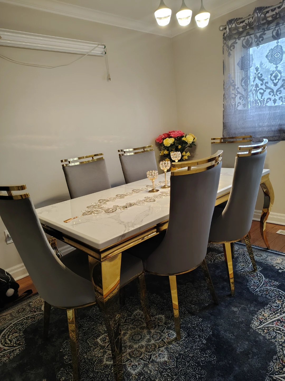 Grey Velvet Sofa Set with Gold Accents - photo 4