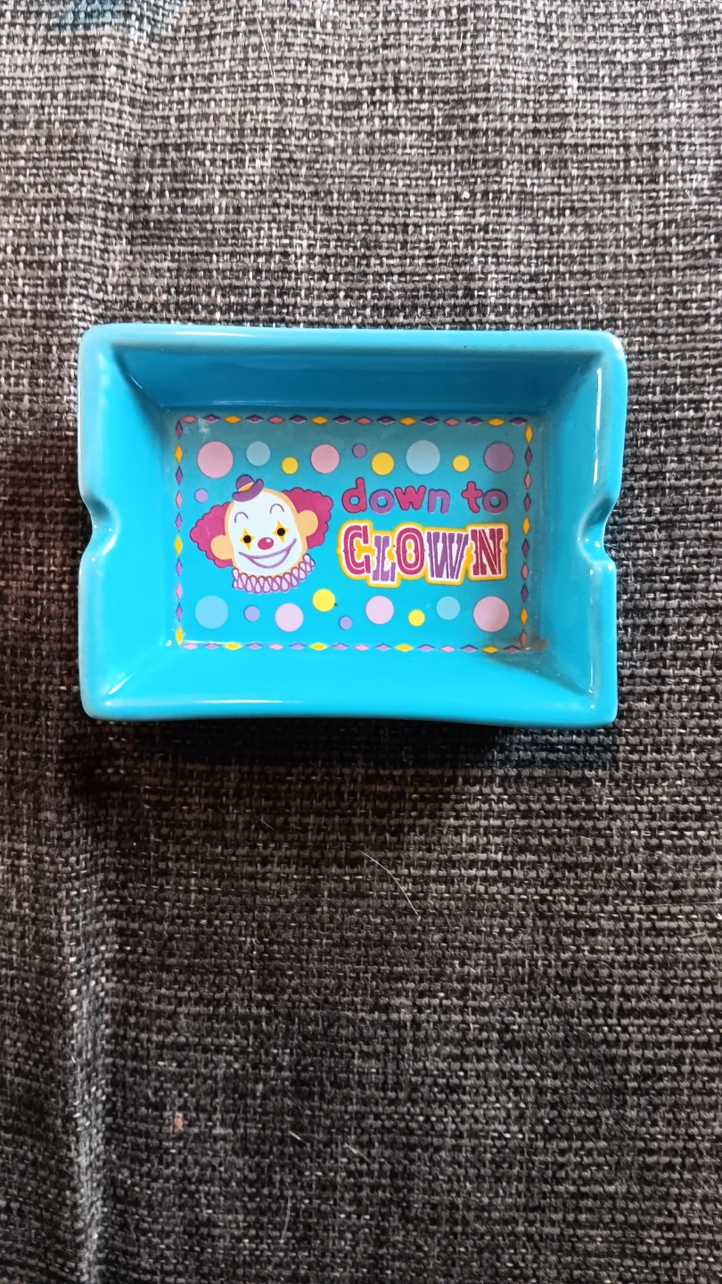 Small Blue Ashtray with Clown Design