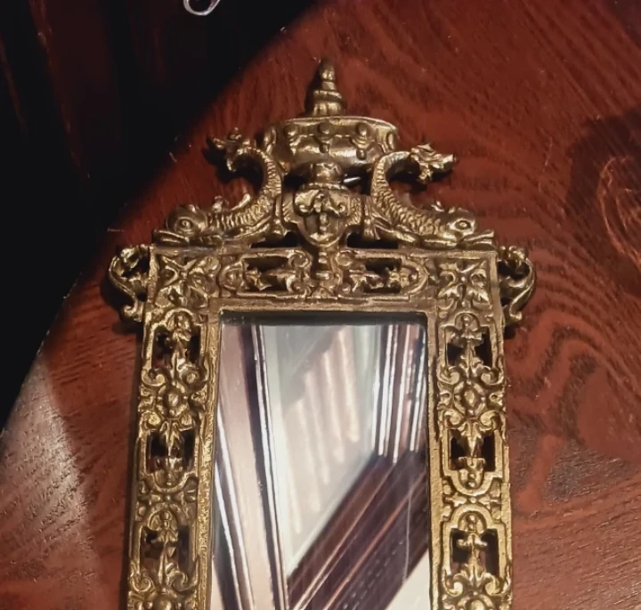 Antique Ornate Gold Gilt Bronze Mirror with Candlestick Holders - photo 3