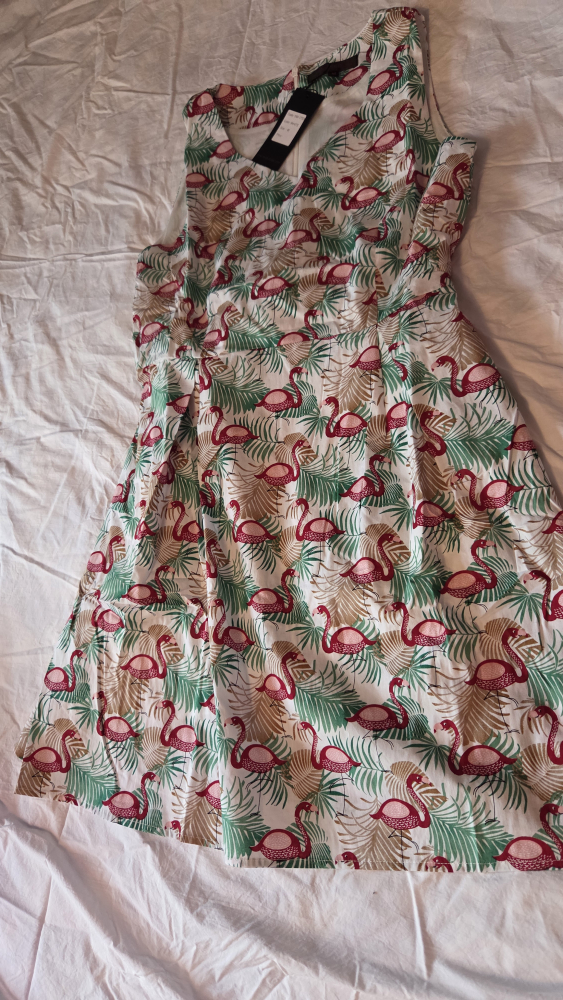 SM Wardrobe Flamingo Print Dress Size M White