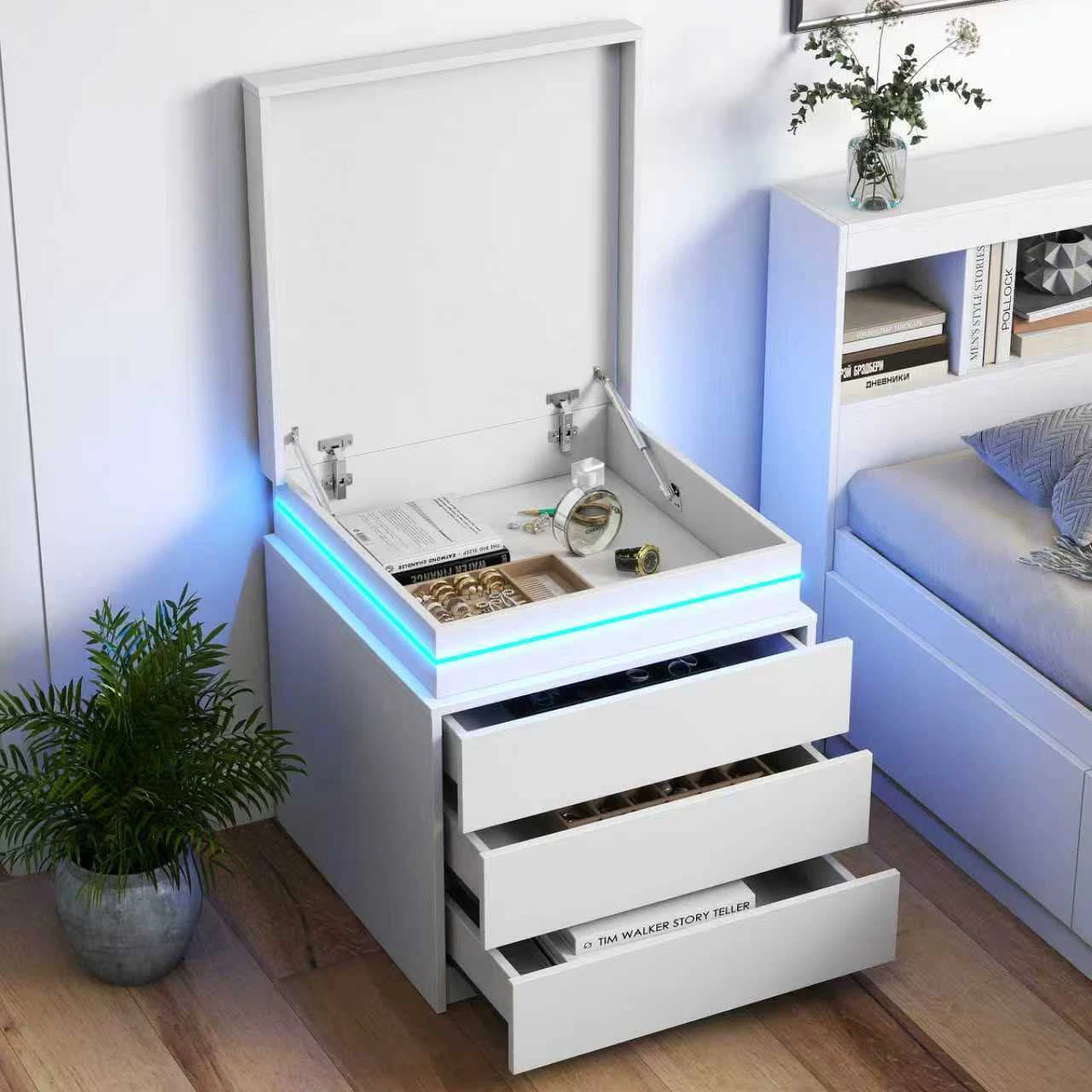White 3-Drawer Nightstand with LED Light - photo 5