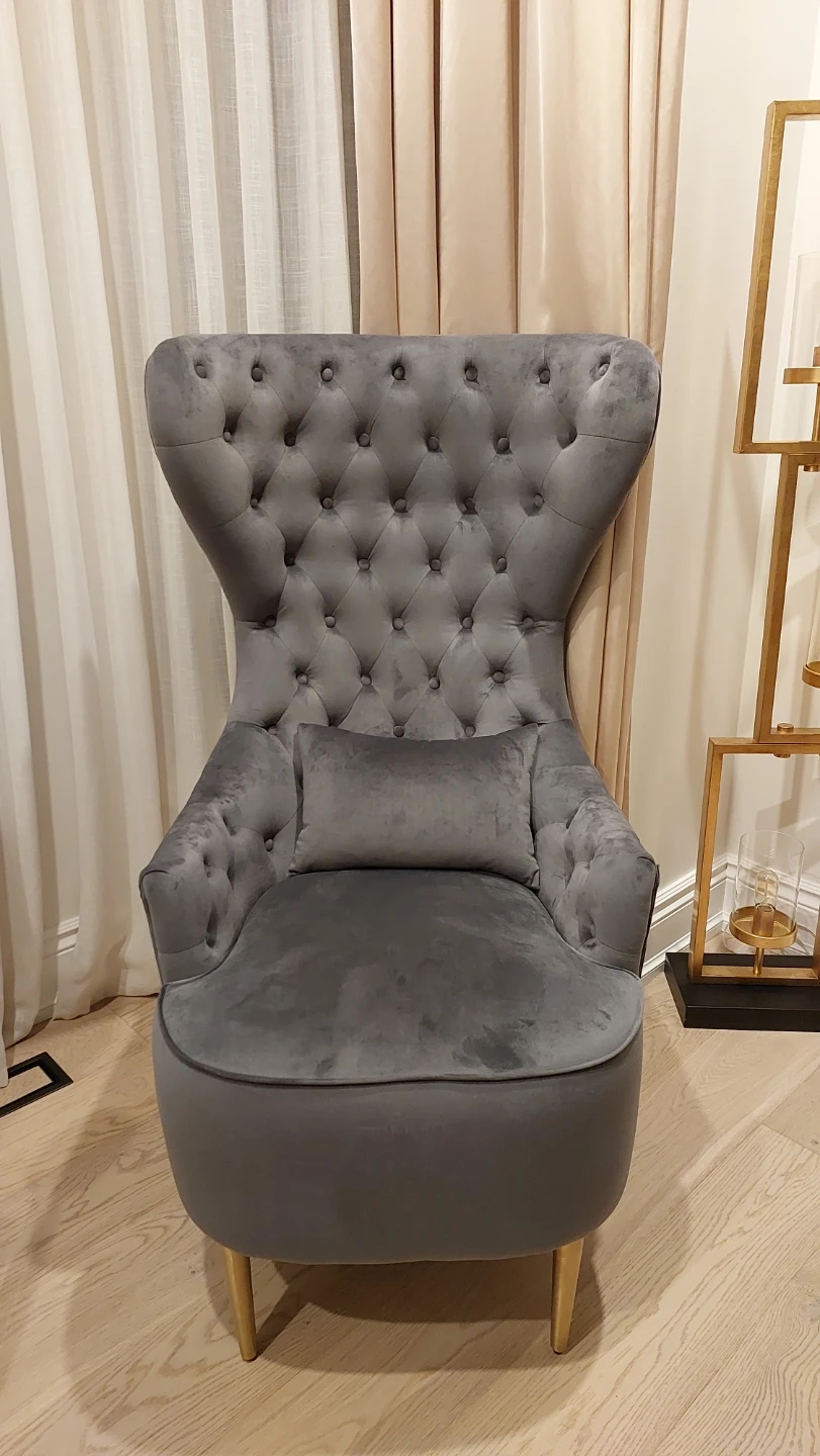 2 KINWELL Upholstered Tufted Accent Chairs in gray velvet - photo 2
