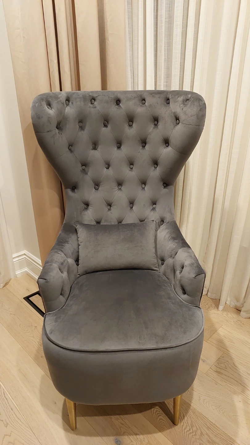 2 KINWELL Upholstered Tufted Accent Chairs in gray velvet - photo 3