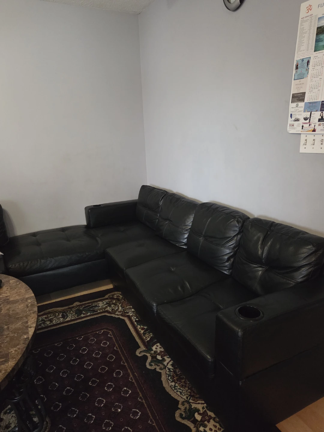 Black Faux Leather Sectional Sofa - photo 2