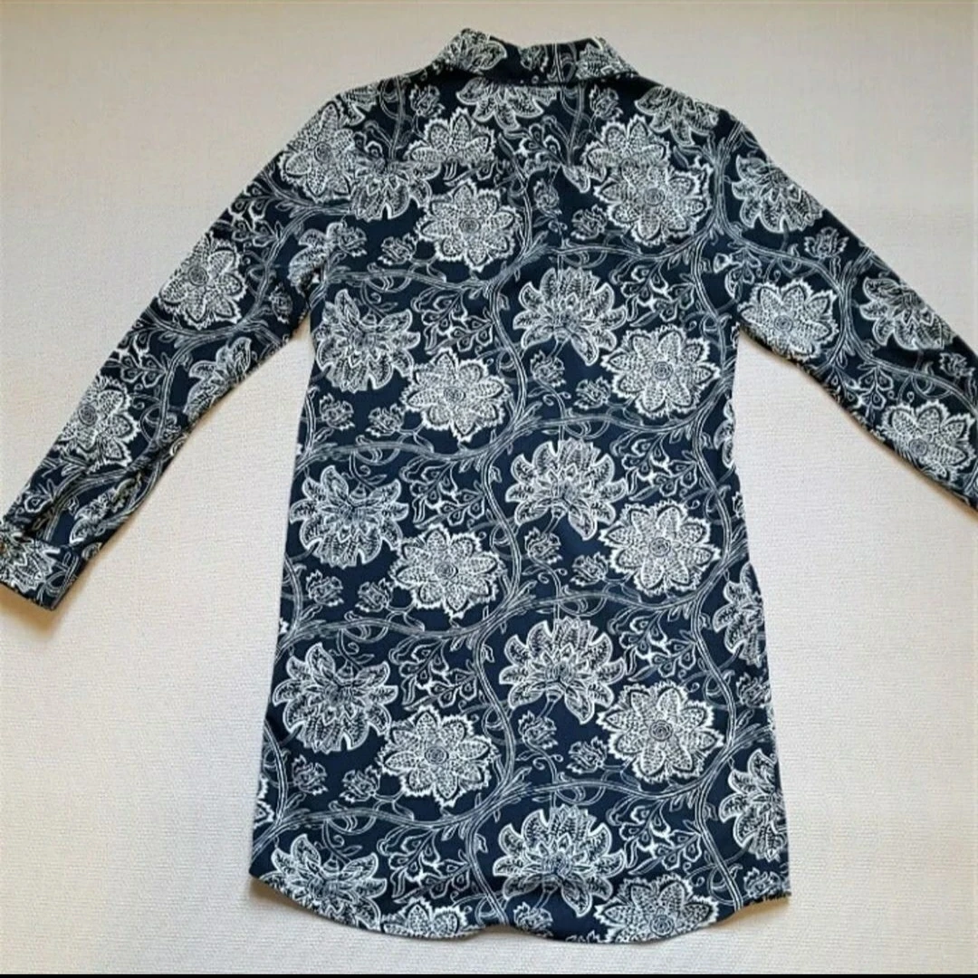 Navy floral print button-up shirt dress - photo 4