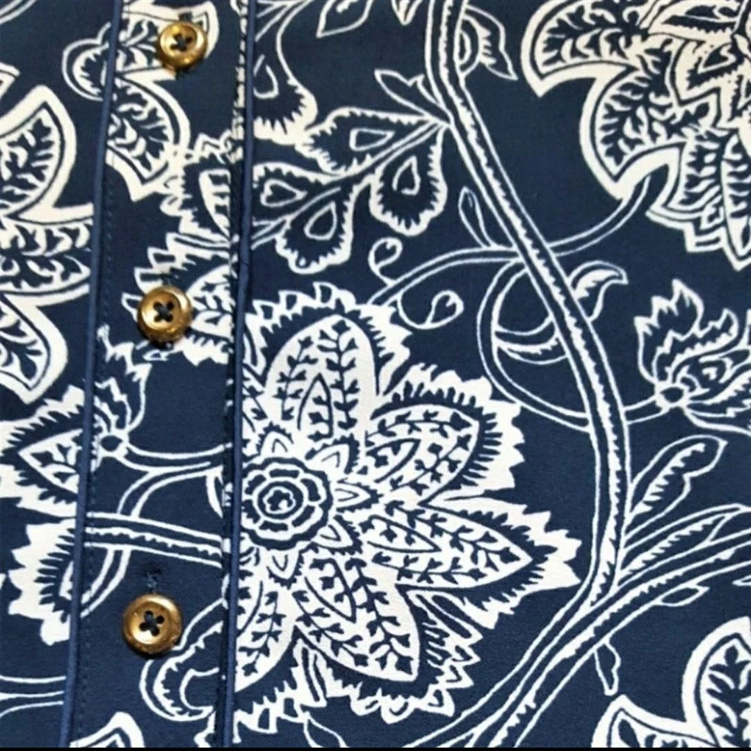 Navy floral print button-up shirt dress - photo 5