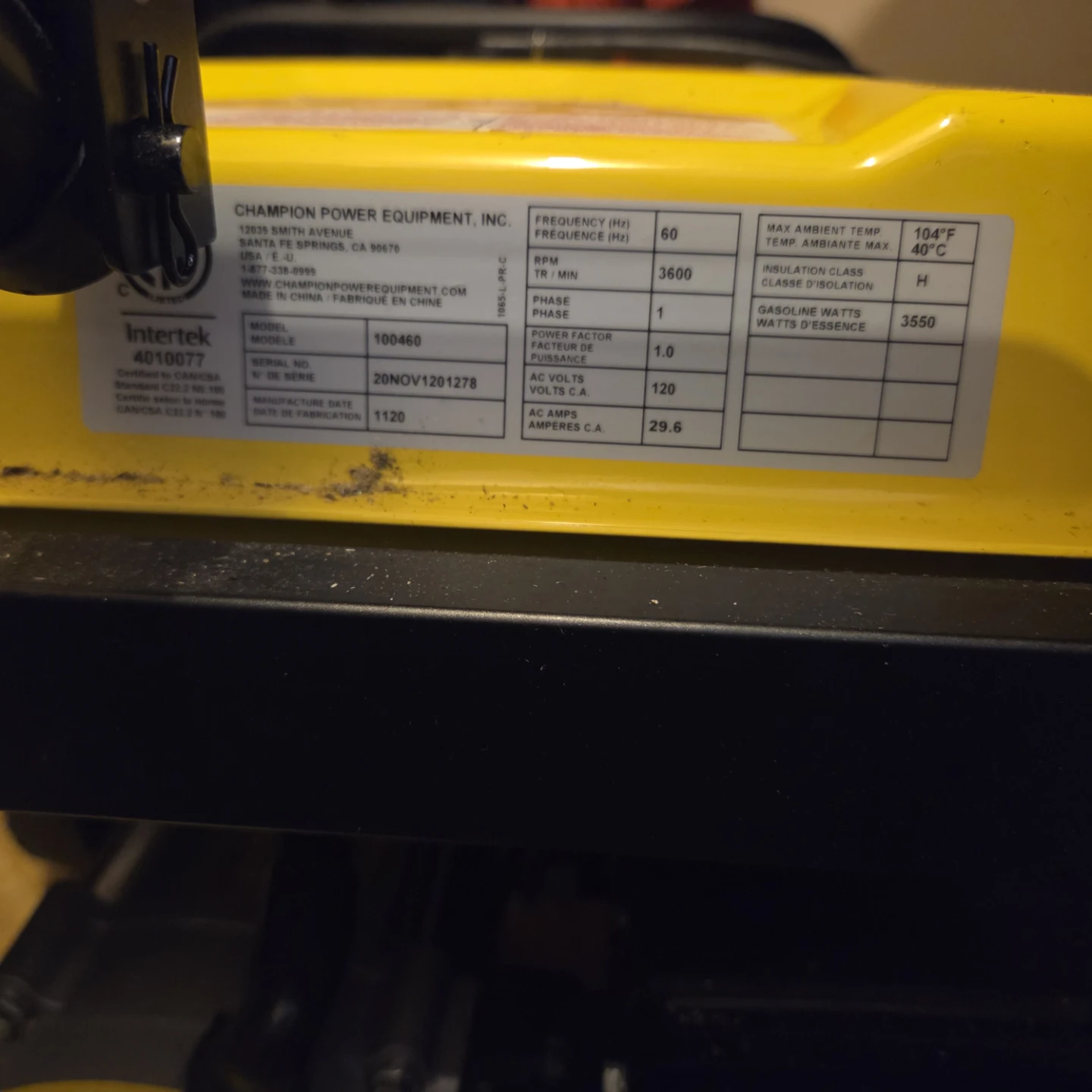 Champion 4450W Starting / 3550W Running Generator - photo 4