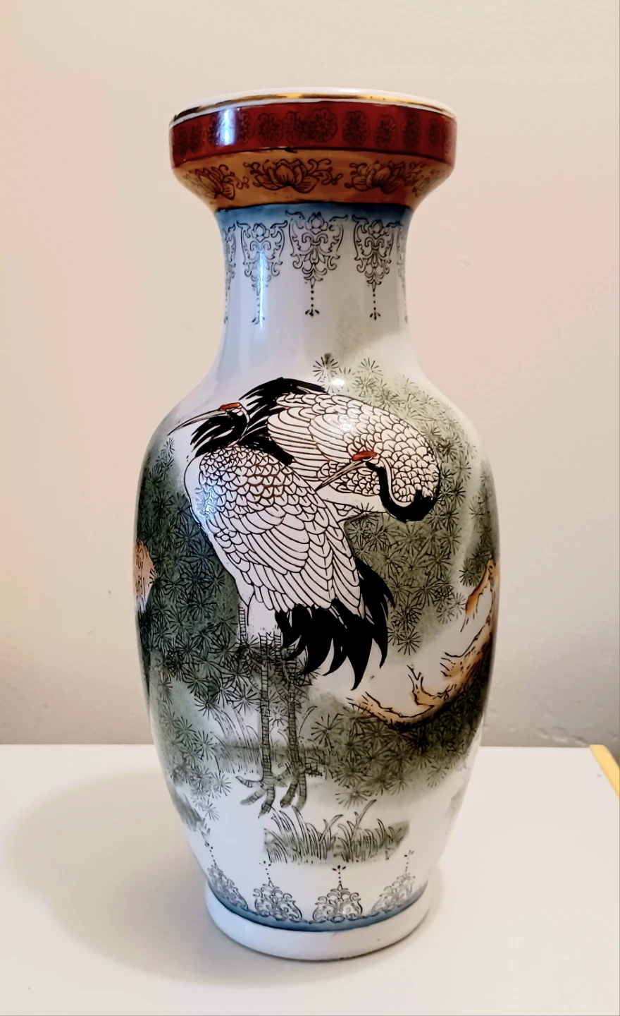 Meiji Chinese Cranes and Pine Trees Vase