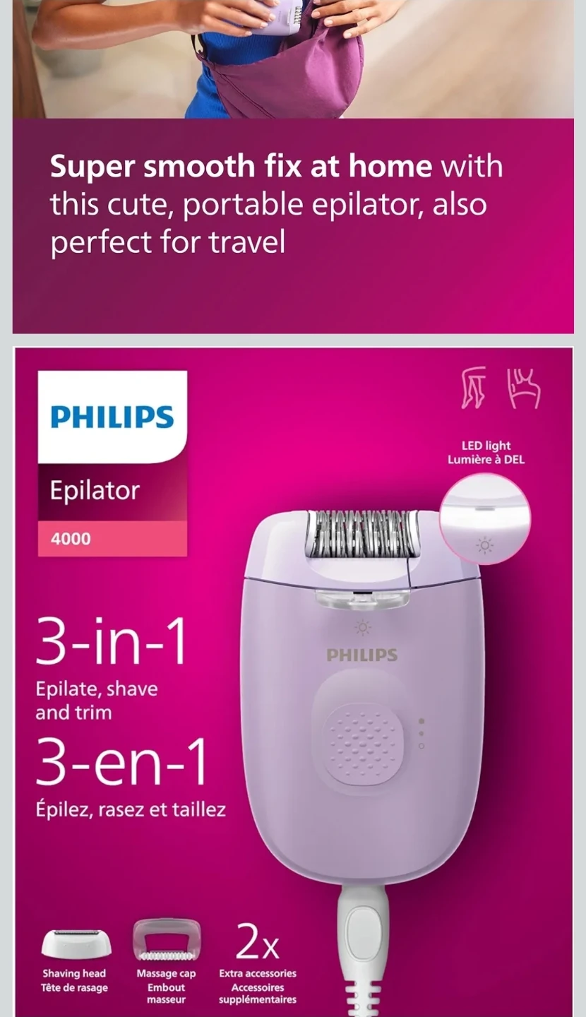 New Philips EpilatorSeries 4000, 3-in-1 with Shaver
