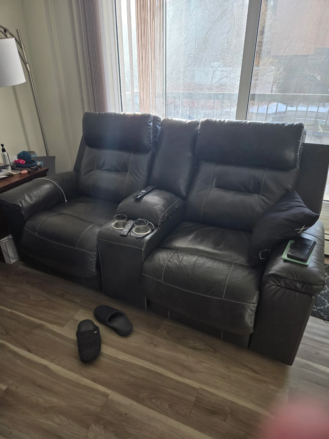 Charcoal Grey Leather Reclining Sofa ans Loveseat - photo 5