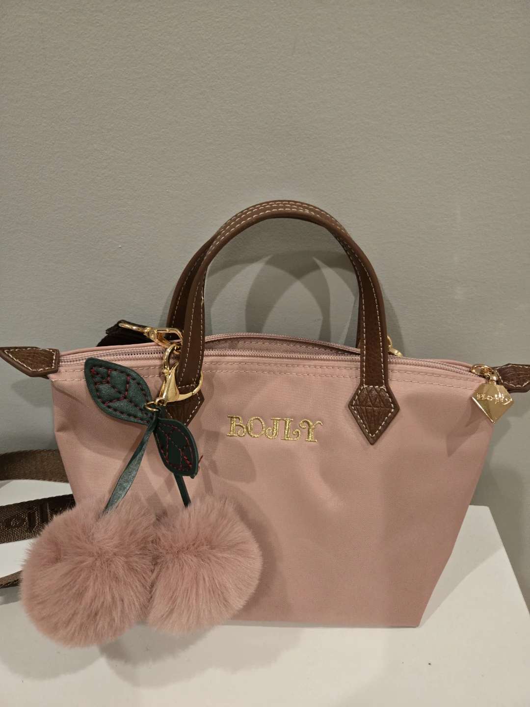 BOJLY Pink Satchel Handbag with Cherry Charm