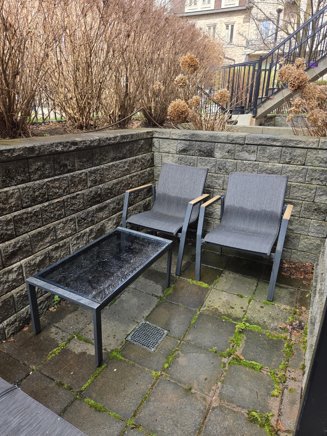Grey Outdoor Loveseat with Wooden Accents