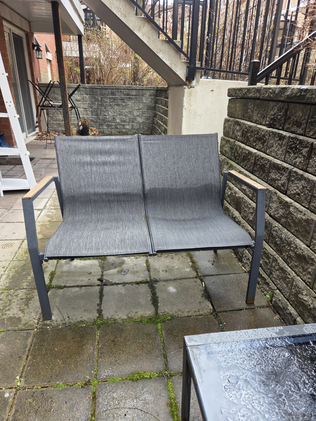 Grey Outdoor Loveseat with Wooden Accents - photo 2