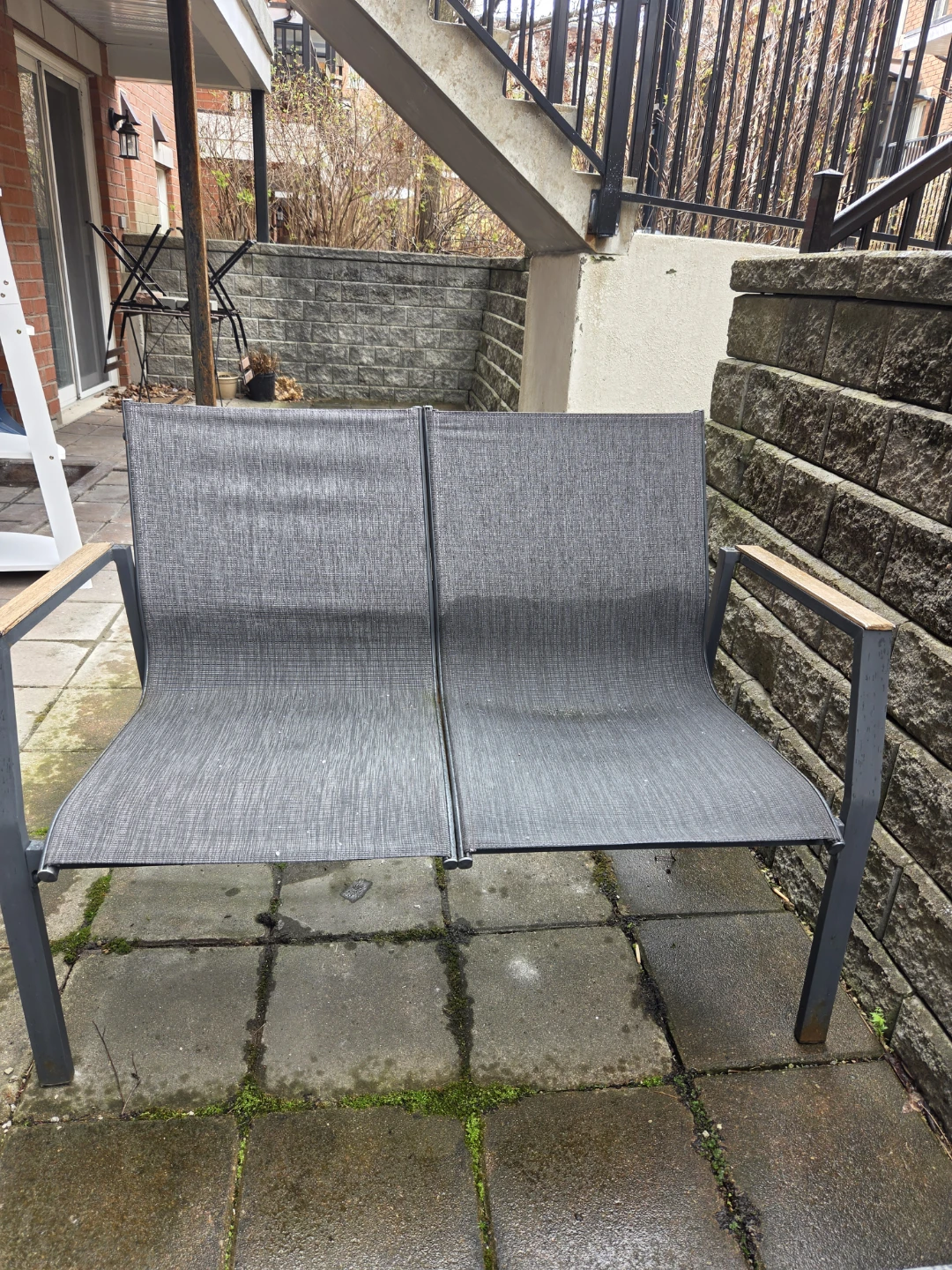 Grey Outdoor Loveseat with Wooden Accents - photo 3