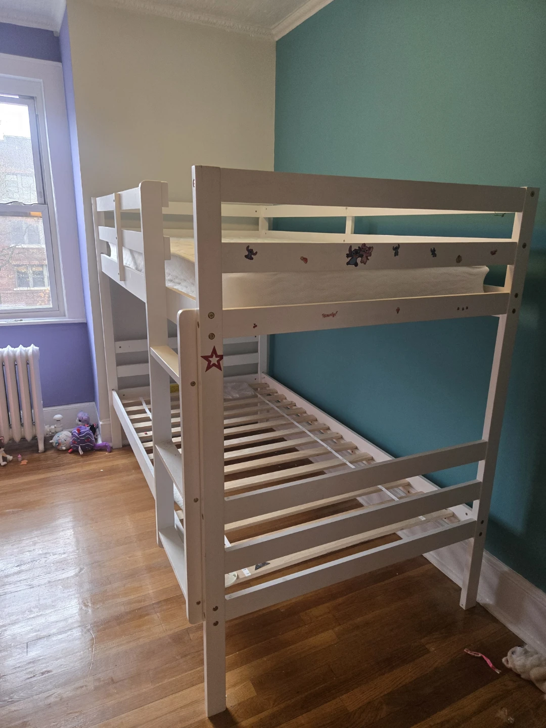 White Wooden Twin Bunk Bed with Mattresses - photo 4