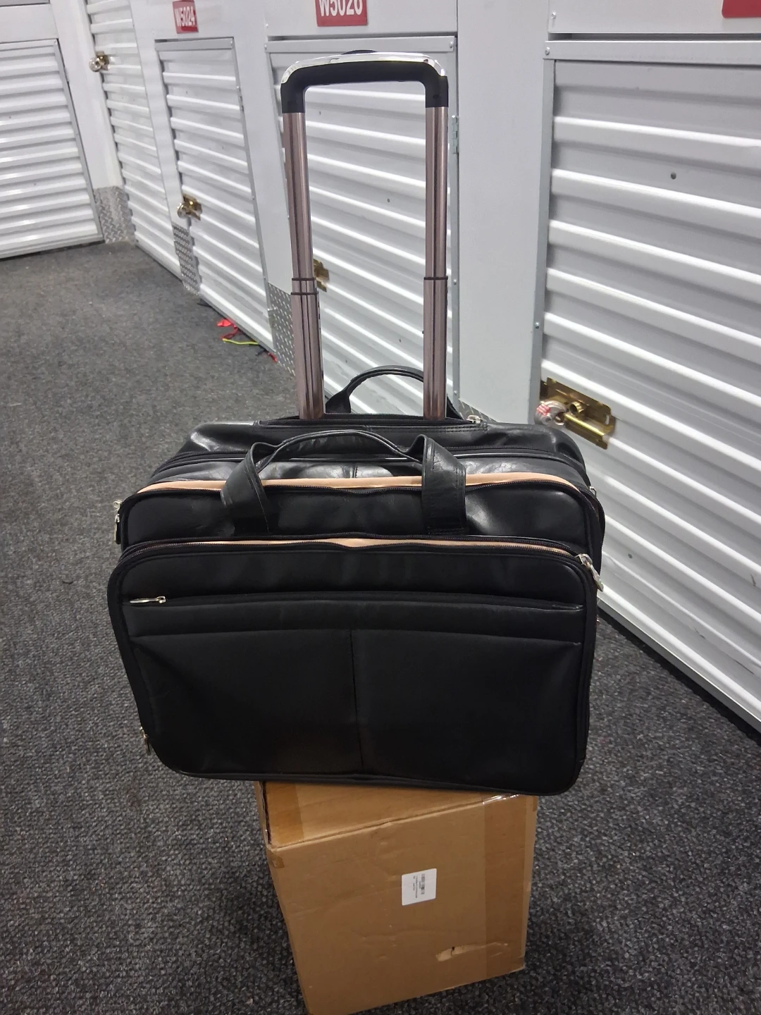 Black Leather Rolling Laptop Briefcase - photo 2