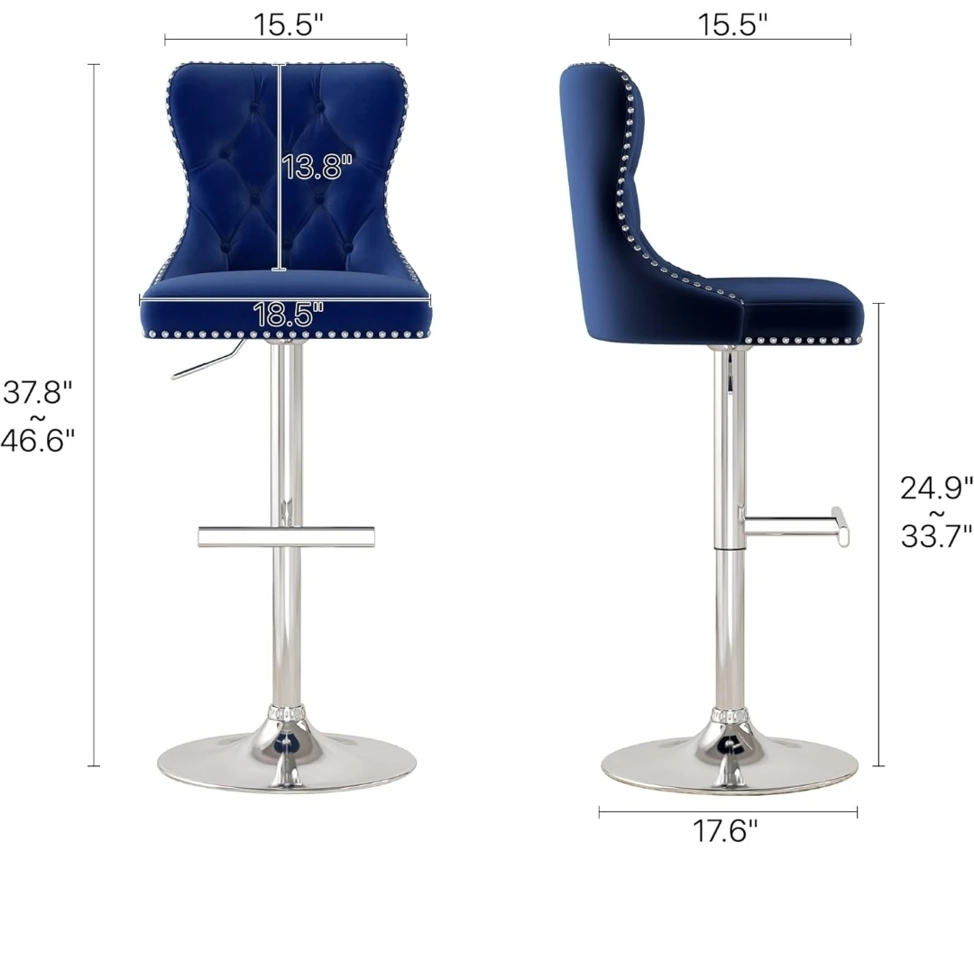 Adjustable Velvet Bar Stool - Blue