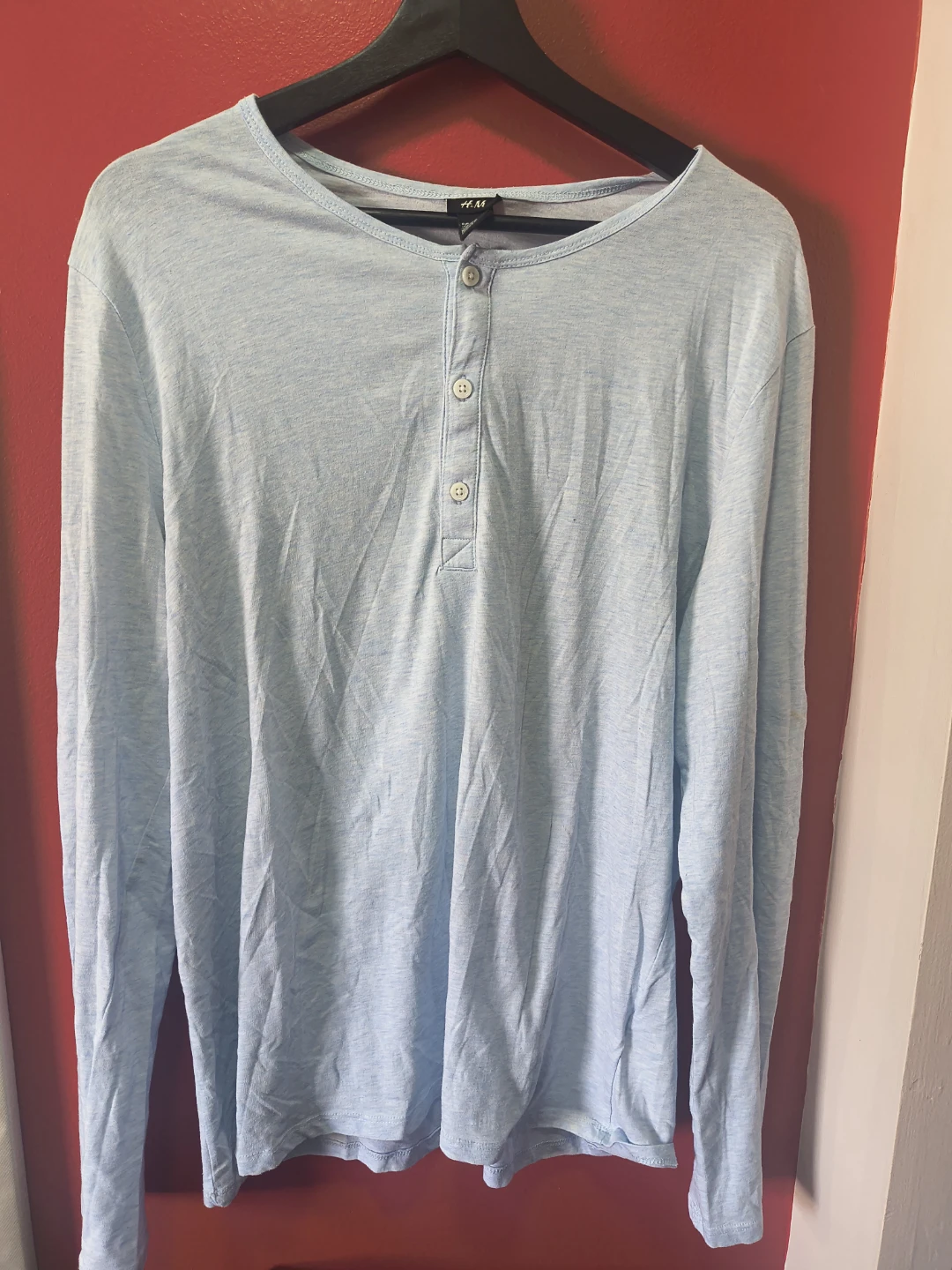 H&M Long Sleeve Henley Shirt - Light Blue - Size L