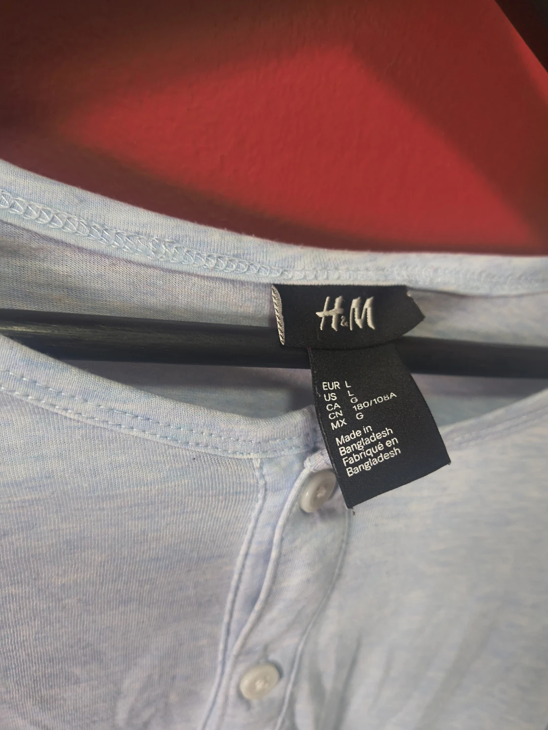H&M Long Sleeve Henley Shirt - Light Blue - Size L - photo 2