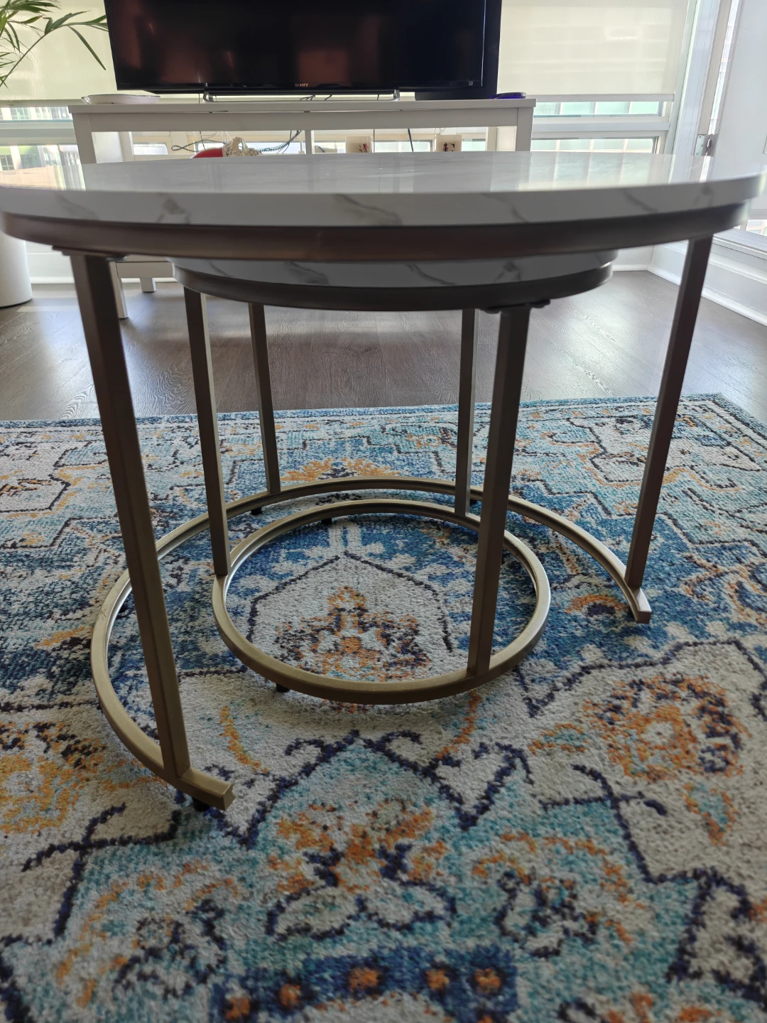 Set of 2 Nesting Round Coffee Tables - White Marble Look - photo 4