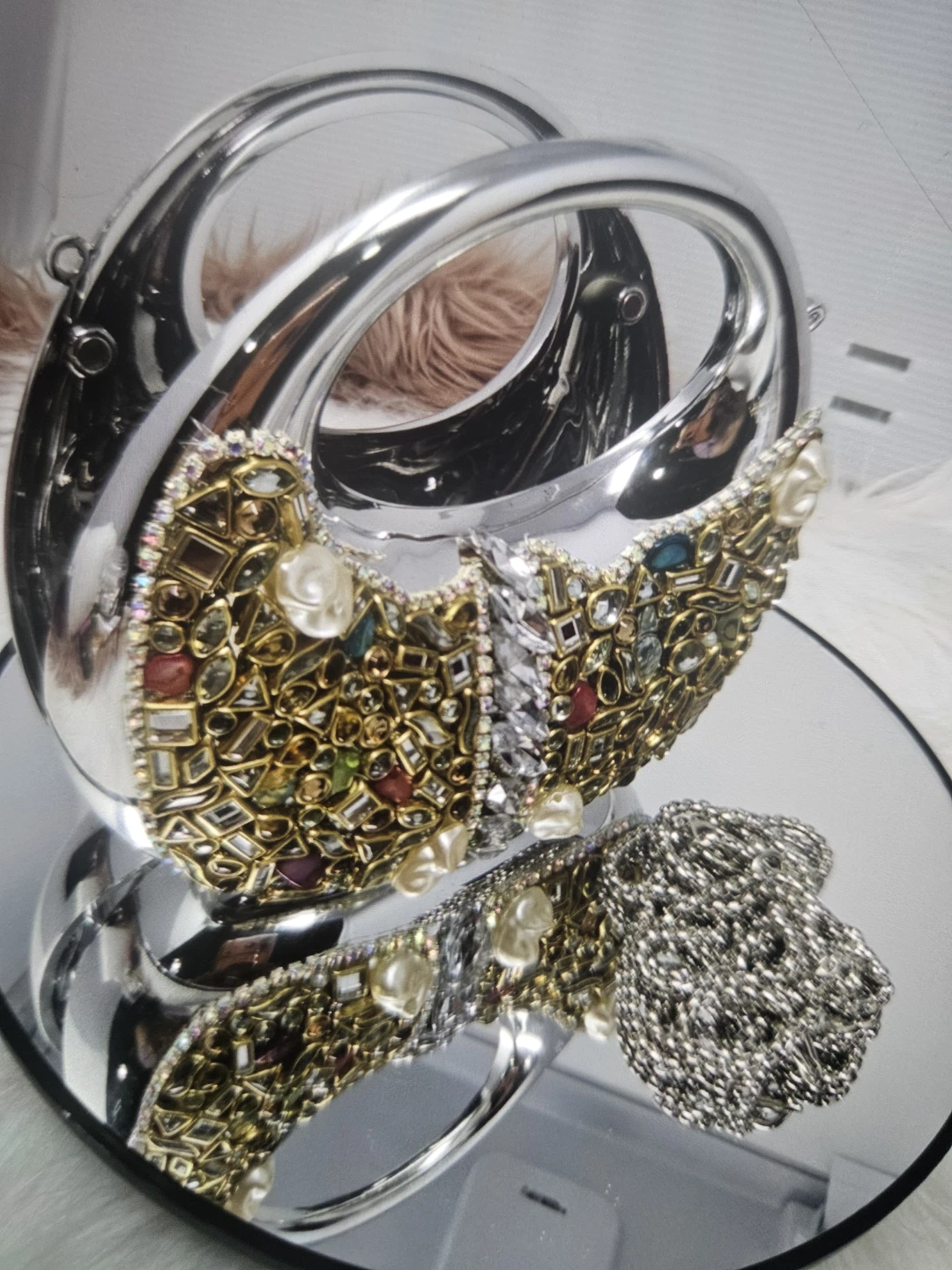 Embellished Silver Mini Evening Clutch Purse - photo 5