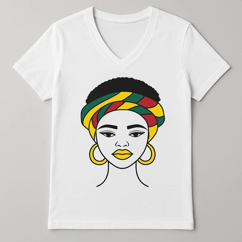 White V-Neck T-Shirt with African Art Graphic - photo 4