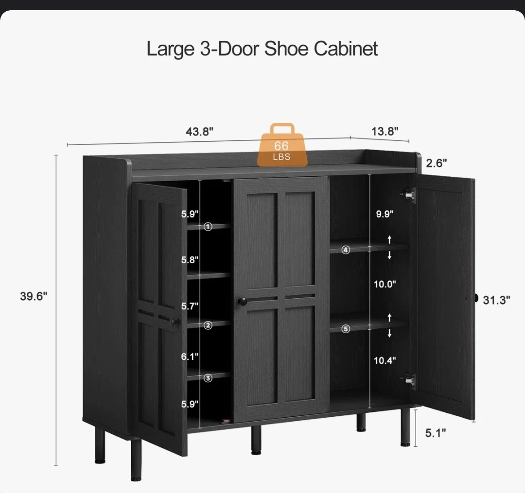 Large 3-Door Shoe Cabinet - photo 3