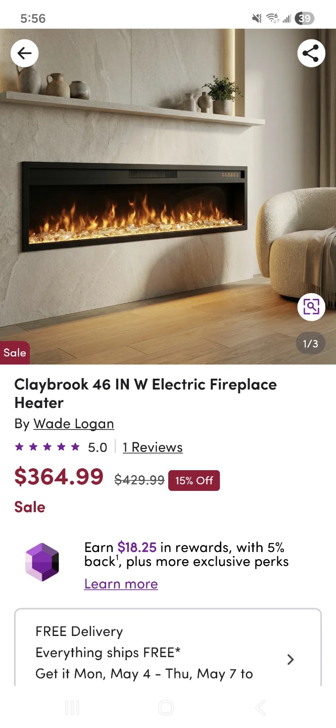 Claybrook 46 IN W Electric Fireplace Heater - photo 5