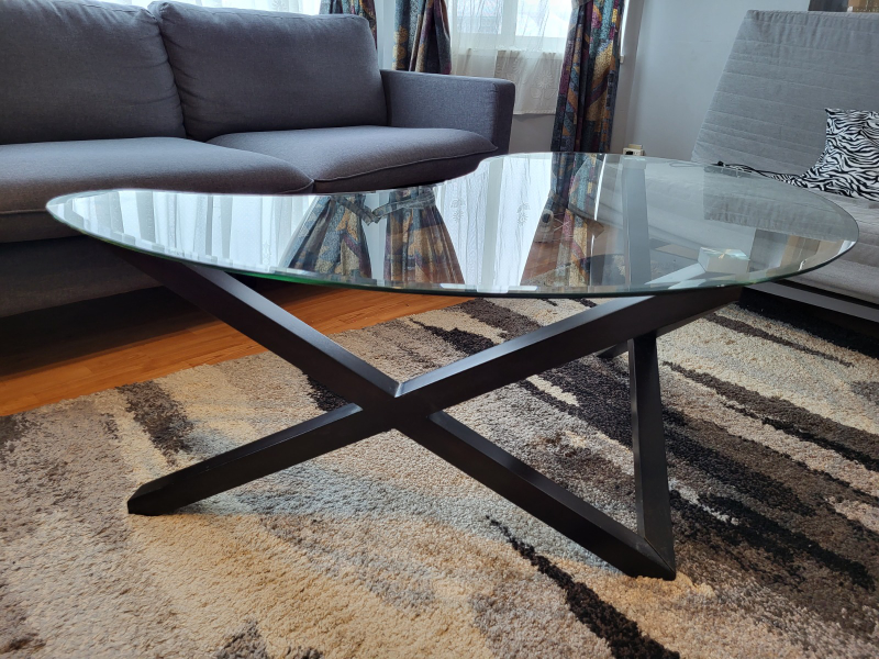 Glass Top Coffee Table with X-Leg Base