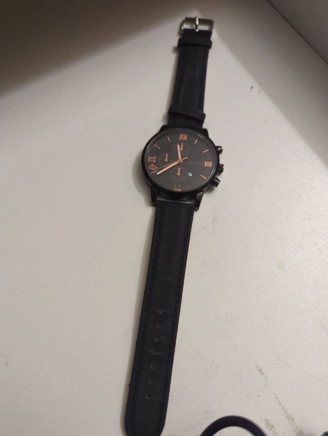 Geneva Black Leather Strap Watch