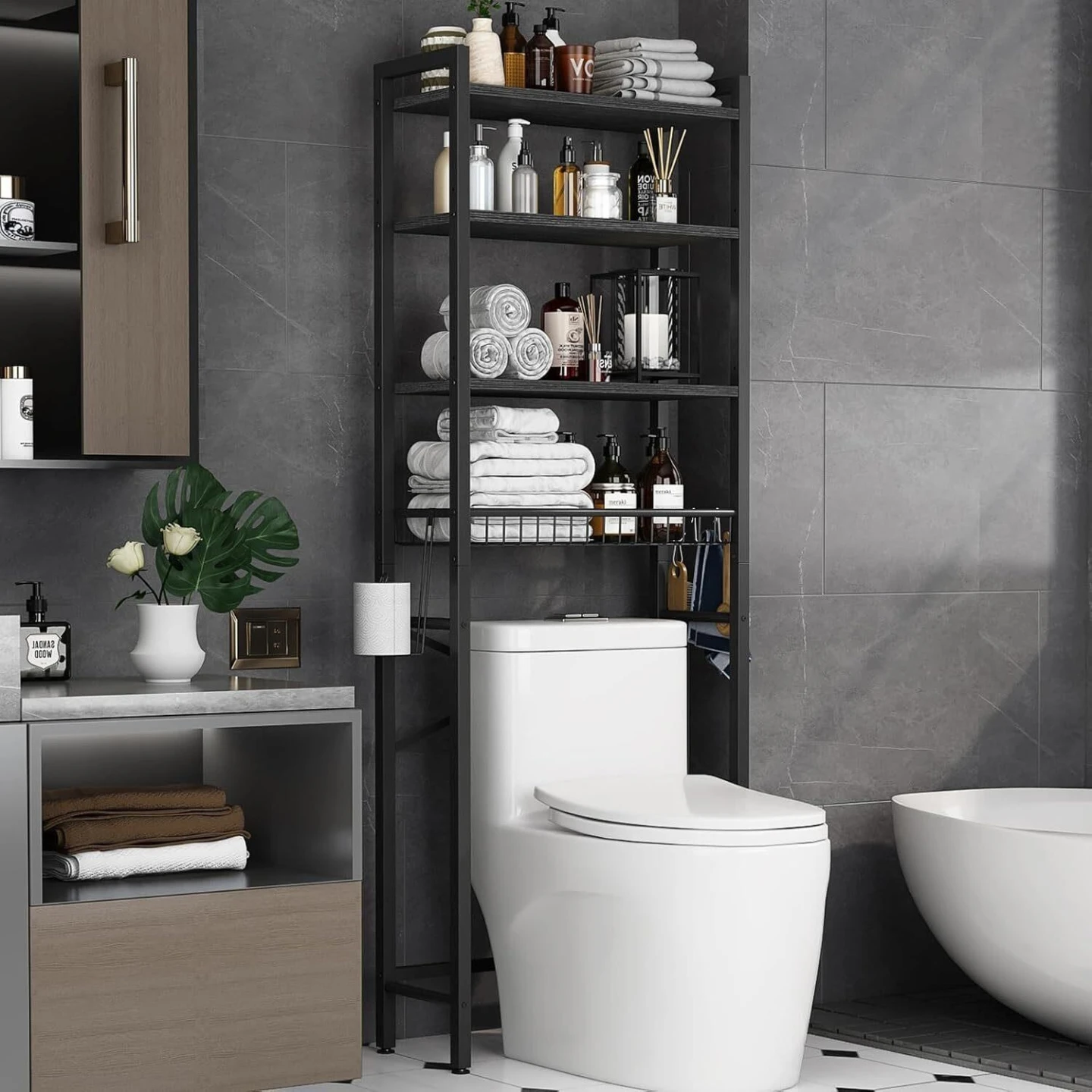 Over-the-Toilet Storage Shelf - Rustic Wood