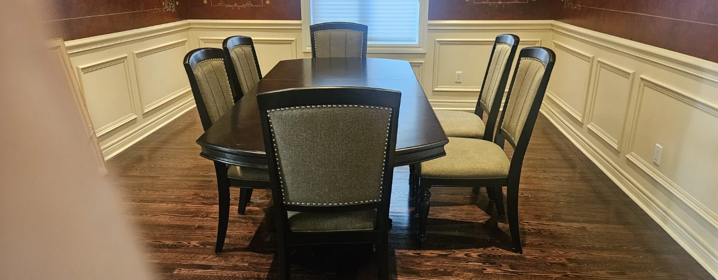 Dark Wood Dining Table with Upholstered Chairs - photo 2