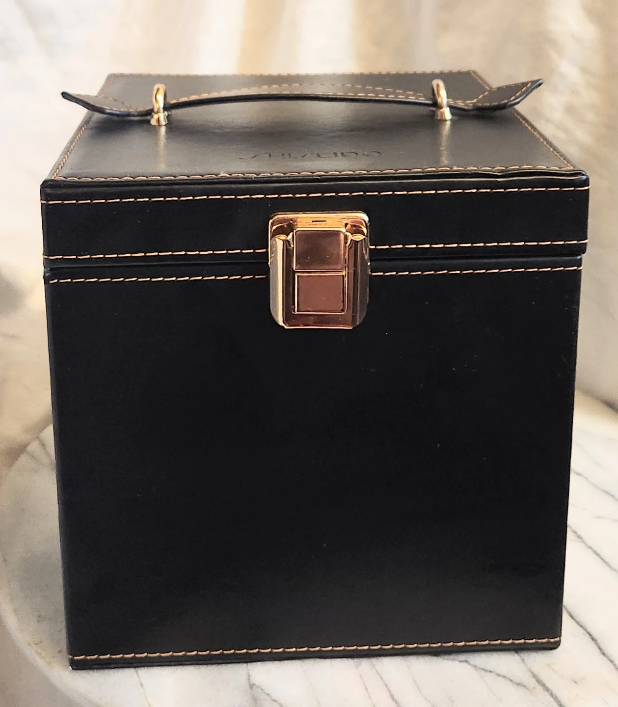 Shiseido Black Makeup Vanity Case with Mirror and Handle