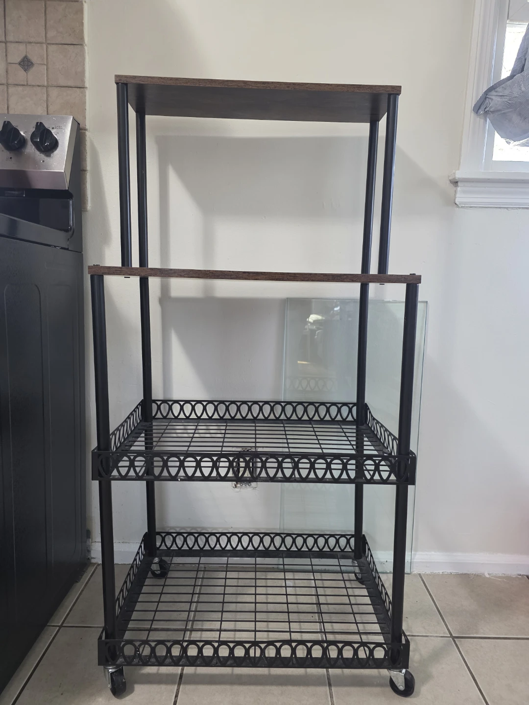 3-Tier Metal & Wood Rolling Kitchen Cart