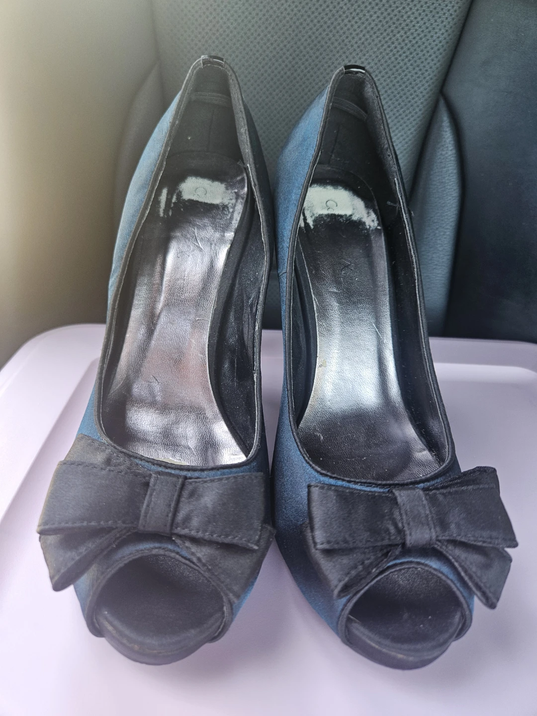 Blue Peep-Toe Heels with Bow