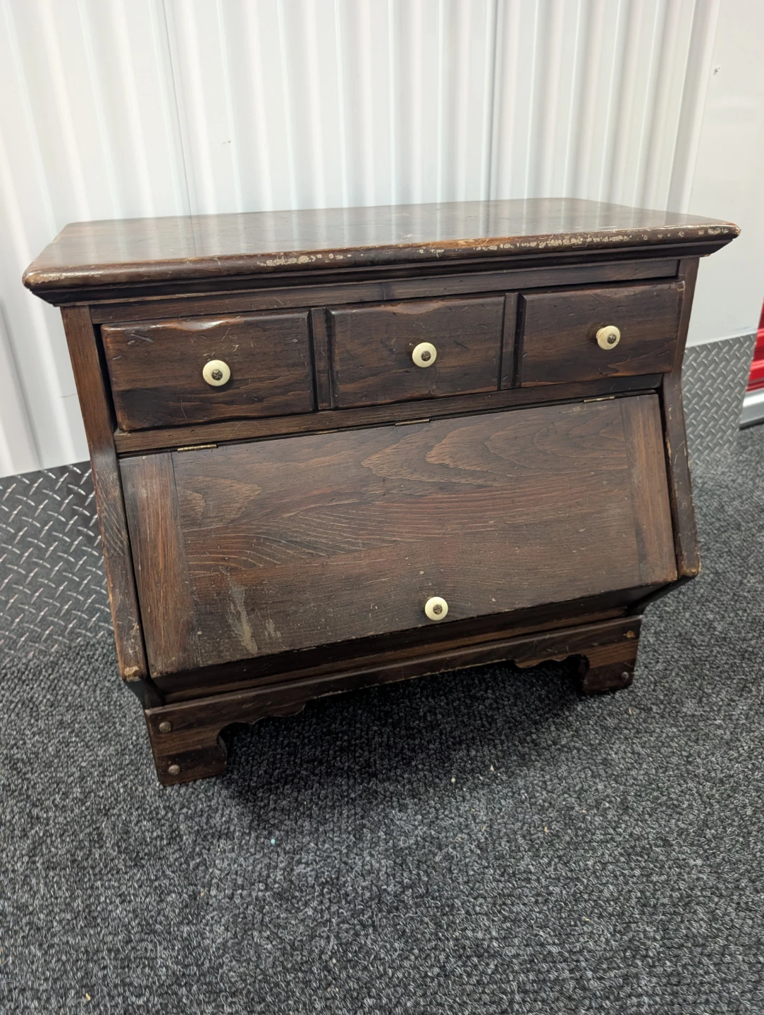 Antique Wooden Desk with Drawers and Flip-Top Compartment