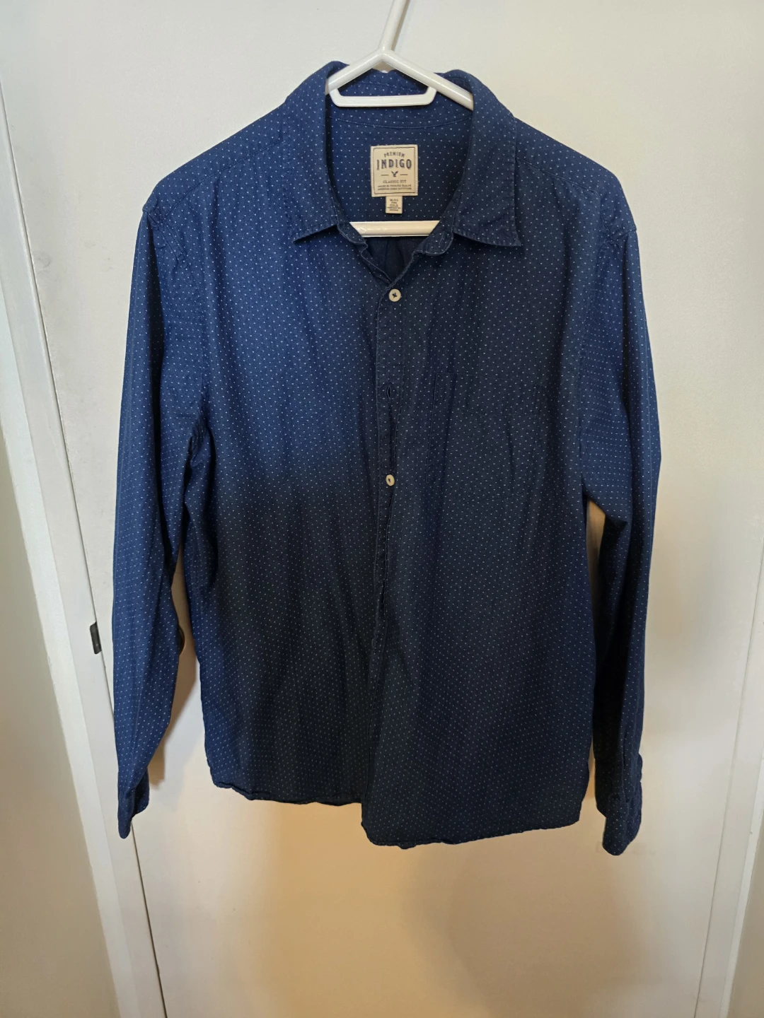 American Eagle Indigo Classic Fit Dot Long Sleeve Shirt XL