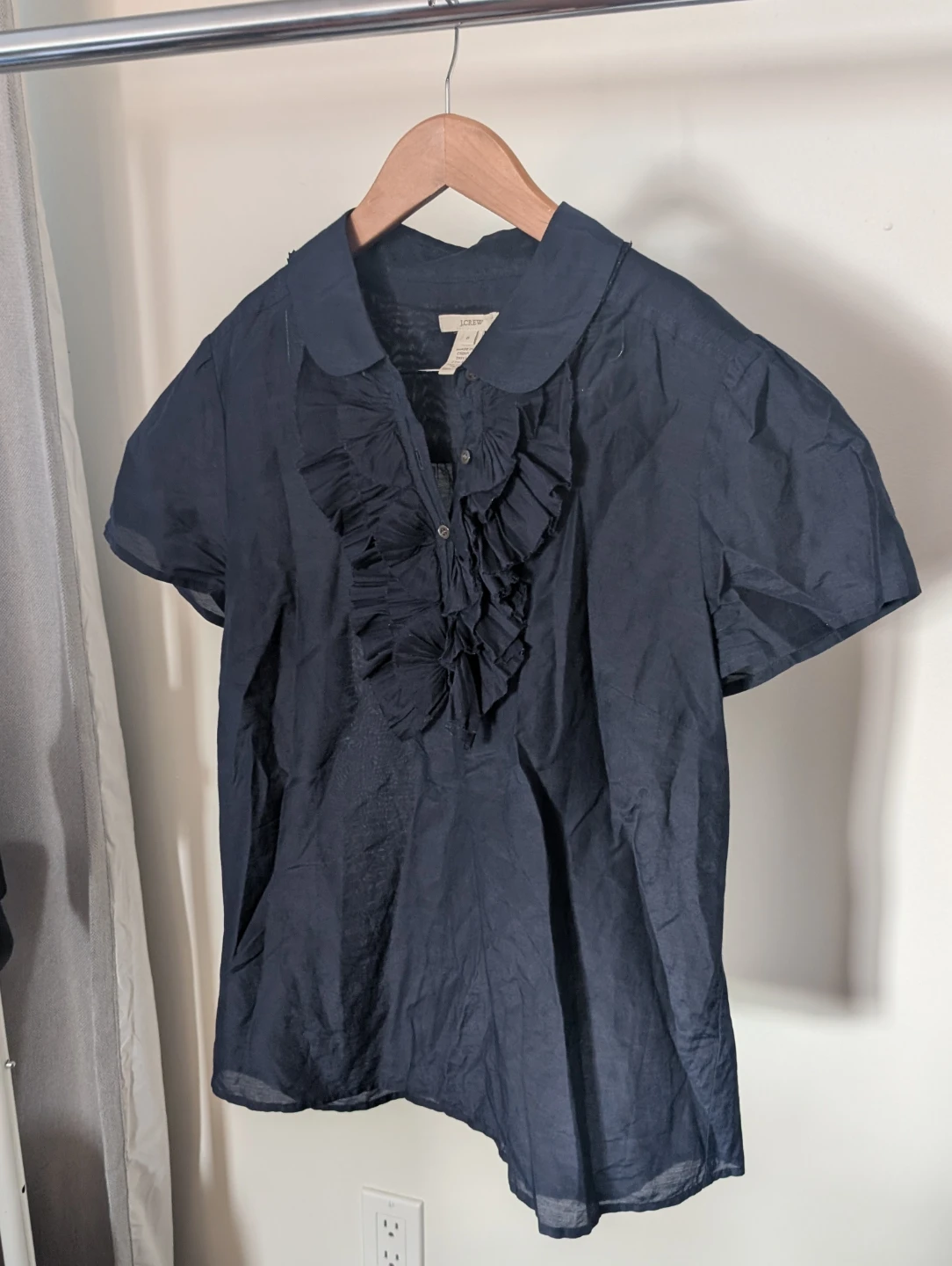 J.Crew Navy Ruffle Blouse Size 6