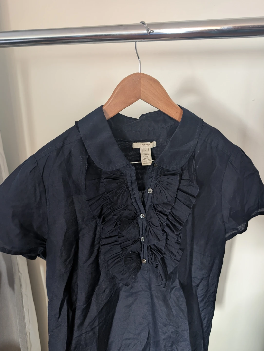 J.Crew Navy Ruffle Blouse Size 6 - photo 3