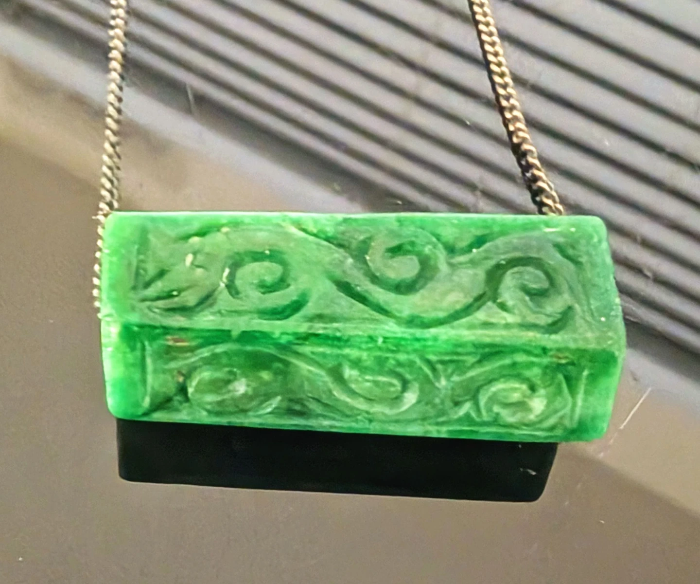 Carved Green Jade Pendant with Chain