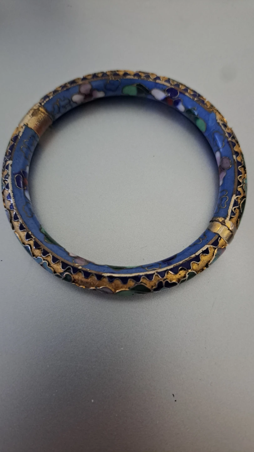 Vintage Blue Floral Cloisonné Bangle Bracelet