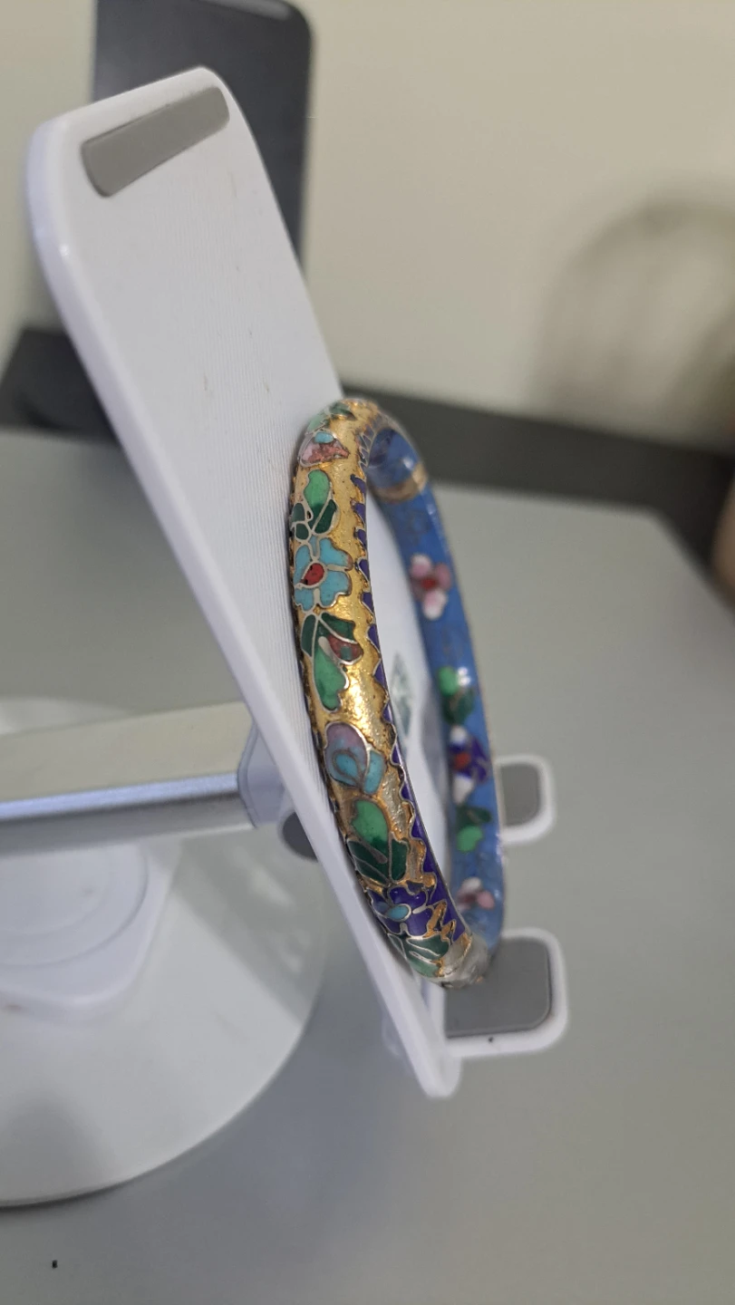 Vintage Blue Floral Cloisonné Bangle Bracelet - photo 3