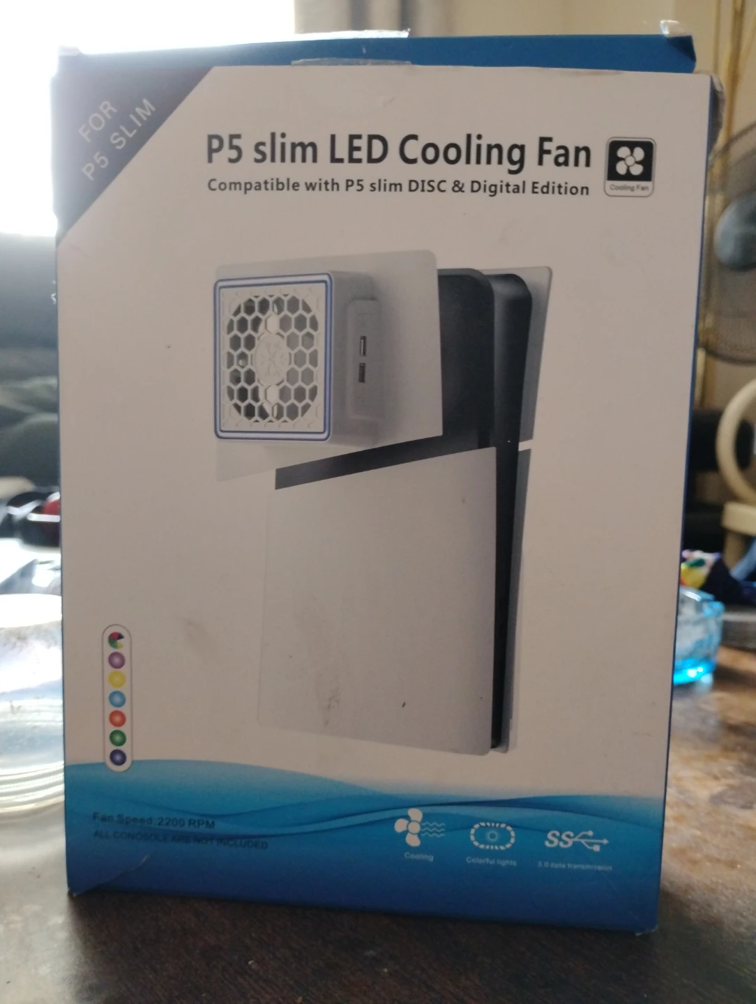 RGEEK Cooling Fan for PS5 Slim with 2 USB Ports and RGB Lights
