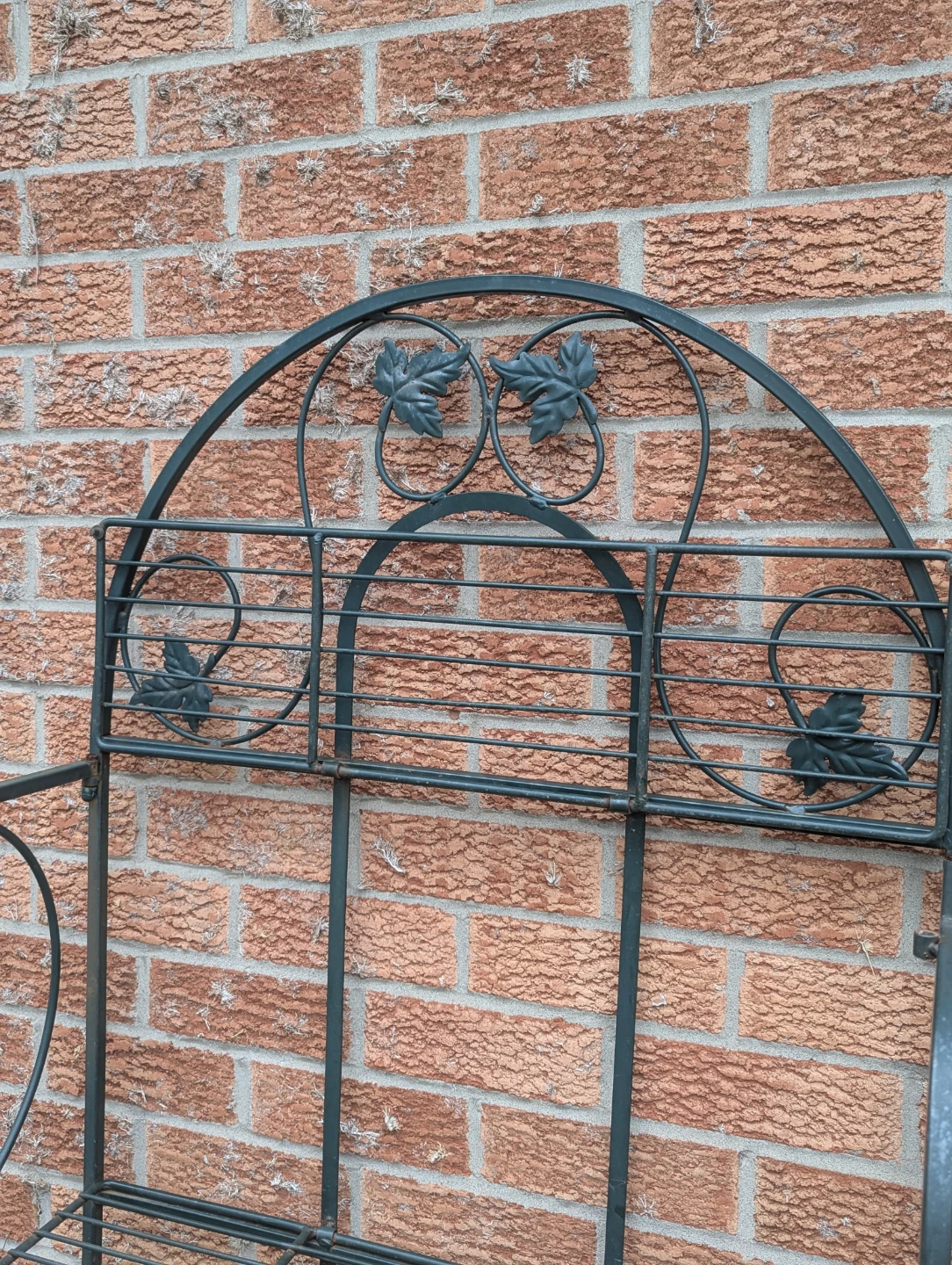 Ornate Dark Forest Green Metal Baker's Rack with Leaf Details - photo 2