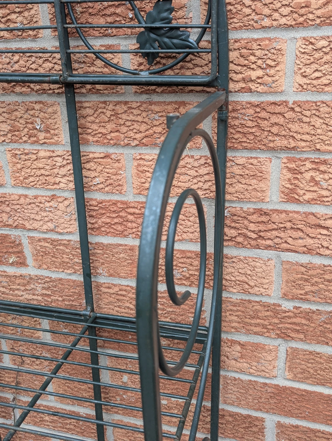 Ornate Dark Forest Green Metal Baker's Rack with Leaf Details - photo 3