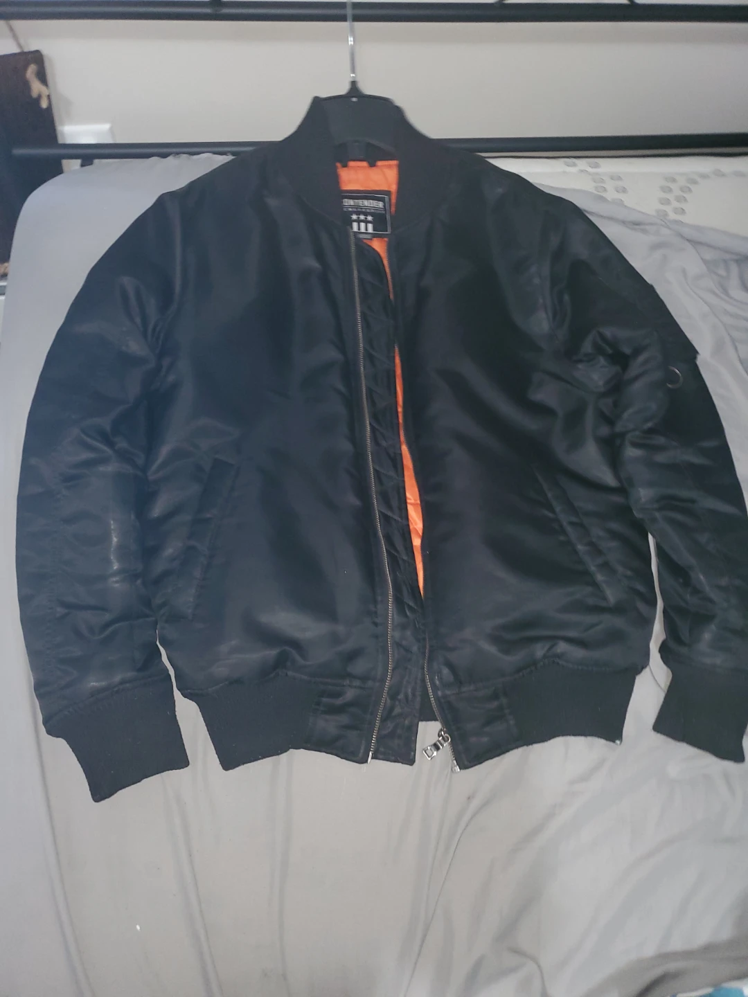 Black Bomber Jacket with Orange Lining
